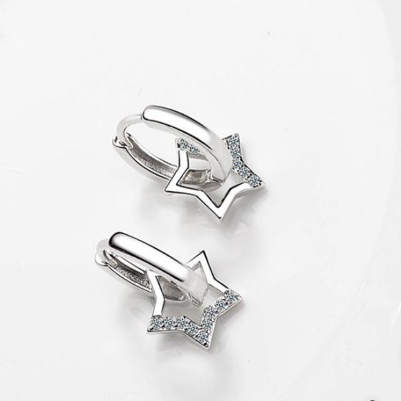COPY - NEW 925 Sterling Silver Diamond Star Hoop Earrings - Picture 6 of 7